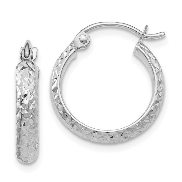 2.8mm 14k White Gold Diamond-cut Hoops 15mm (9/16 Inch)